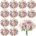Tigeen 12 Bundles Peonies Artificial Flowers Faux Roses, Purple,Pink by Tigeen