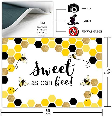 Avezano Sweet As Can Bee Backdrop for Girl Baby Shower Honeycomb Bee Baby Shower Bee-Day Birthday Party Decorations Cake Table Banner Photoshoot Photography Background (8x6ft) - Image 2
