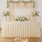 Champagne Table Cloth for 6 Foot Rectangle Tables Fitted Stretch Spandex Table Cover with Skirt 6ft Baby Shower Birthday Party Banquet Ruffle Tablecloth Wedding Table Cloths Desk Skirt - Image 7