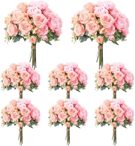Geosar 8 Bundles Artificial Peonies Flowers,Peach Pink, Light Pink by Geosar
