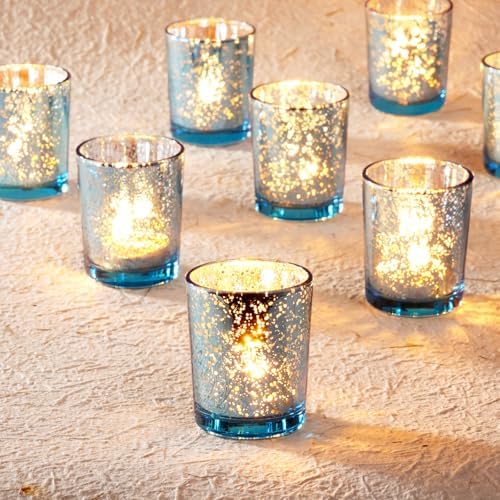 Homemory 36 Pcs Blue Votive Candle Holders, Mercury Glass Candle Holder, Tealight Candle Holders for Table Centerpieces, Baby Shower, Party, Anniversary, Wedding, Home Decor, Halloween, Christmas by Homemory