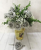 D-Seven Artificial Flower 50pcs Silver Gray Fake Roses with Stem for DIY Wedding Bouquets Floral Arrangements Bridal Shower Baby Shower Party Home Decor - Image 4