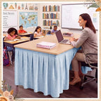 Tingjoo Pastel Blue 9 ft X 30'' Teacher Desk Skirts Linen Textured - Image 6