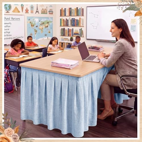 Tingjoo Pastel Blue 9 ft X 30'' Teacher Desk Skirts Linen Textured - Image 6