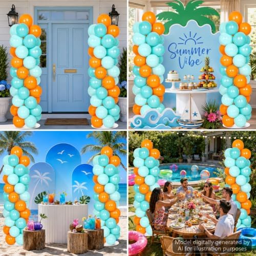 2 Sets Adjustable Balloon Column Stand Kit with Bases（Orange Teal Blue） - Image 6