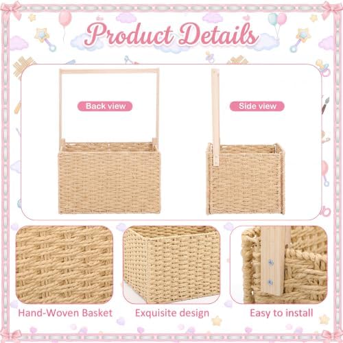 Juexica Baby Shower Crate Closet with Handle Large Hand-Woven Rattan Storage Baby Basket Box with Balloon Swing Bow Clips for Pregnancy Welcome Newborn New Parent Boys & Girls Gift () - Image 3