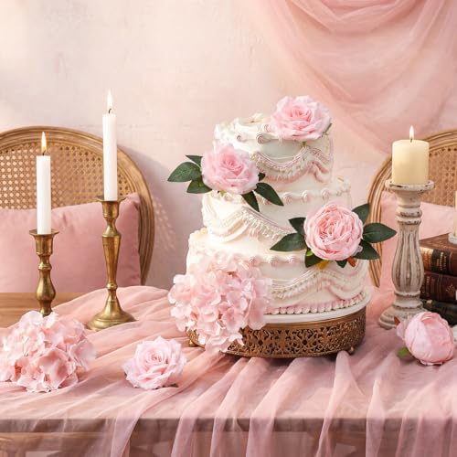 Suncalla 60 Pcs Assorted Silk Artificial Flowers, Faux Fake Full Hydrangea Peony Rose Bouquet with Leaf Stem for Wedding Centerpiece Bridal DIY Craft Baby Shower Party Decor(Pink) - Image 4