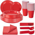 WELLIFE 210Pcs Red Plastic Plates,Party Plates and Cups and Napkins Sets by WELLIFE
