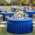 12 Pack Royal Blue Spandex Round Tablecloths for 72 inch Table, Wrinkle Free Stretchy 132inch Fitted 6FT Round Table Cover with Skirt for Wedding Party Dining Banquet by Htper