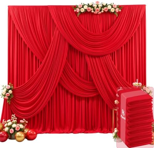 40ft x 15ft Red Wrinkle Free Backdrop Curtains for Wedding Party Backdrops Curtain Drapes Fabric Decorations Photo Back Drop Cloth for Baby Shower Photography Stage Reception by Tao-GePartyDecorations