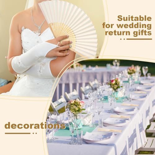 Qunclay 60 Pcs Paper Fans for Weddings Handheld Folding Fan,White - Image 4