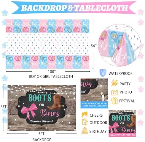 Hombae Boots or Bows Gender Reveal Decorations Kit, Cowboy or Cowgirl Gender Reveal Party Supplies with Balloons, Banner, Backdrop, Western Themed He or She Baby Shower Decor - Image 4