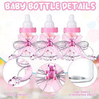 80 Pcs 3.5 Inch Baby Mini Milk Bottle Baby Shower Favor with Small Plastic Bear Candy Bottle with Ribbon for Boy Girl Newborn Baptism Party Decor (Pink) - Image 3