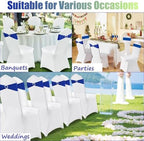 Royal Blue Chair Sashes 50 Pack Spandex Blue Sashes for Chairs Covers Universal Stretch Chair Sashes Band with Heart Buckle Slider Universal Sashes Bows for Wedding Banquet Party Decorations - Image 7
