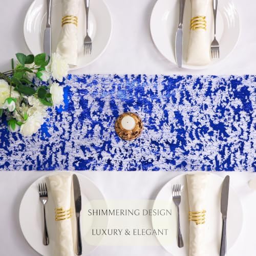2 Pcs Royal Blue Table Runner, Glitter Metallic Foil Mesh Roll 100 Feet - Image 3