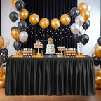 Wish Care Black Polyester Table Clothes for 4 Foot Rectangle Tables, Wrinkle Free Fitted Table Cover with Pleated Ruffle Table Skirt for Birthday Party Wedding Trade Show Event Display - Image 2