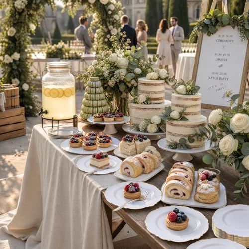 WDF 60pcs Gold Dessert Plates-7.5inch Baroque White and Gold Small Dessert Plates/Disposable Salad/Appetizer Plate for Wedding/Birthday/Fall Party - Image 5