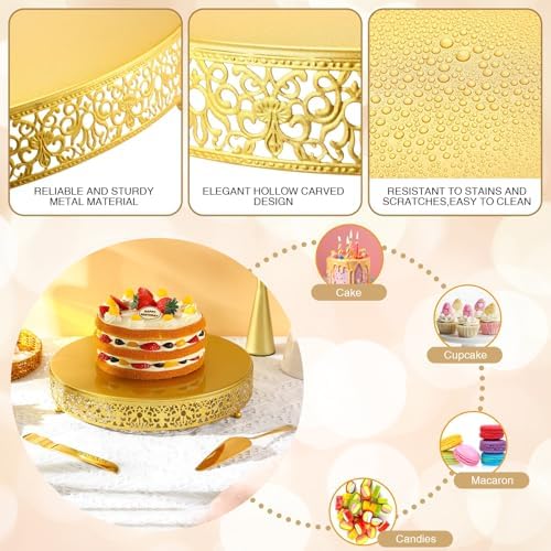 Wenqik 14 Inch Gold Cake Stand Metal Round with Cutter Spatula, Classic - Image 3