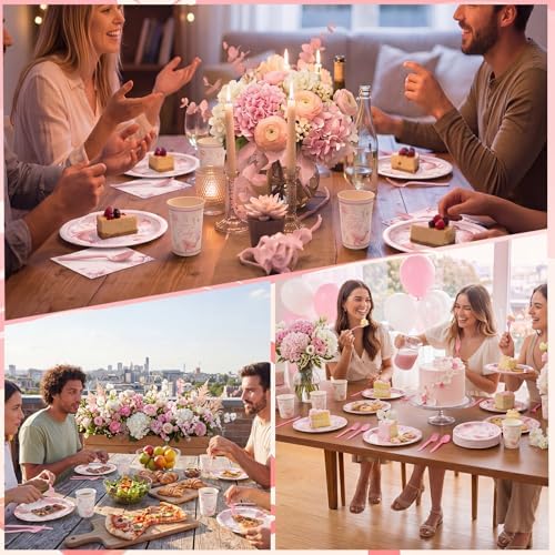 LemonRoad 175 Pcs Pink Sea You Soon Baby Shower Party Supplies Set Under The Sea Party Including Disposable Paper Plates Napkins Cups Spoons Forks Suitable for Beach Weddings Bachelorette - Image 6
