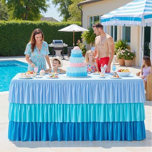 Suppromo Blue Tablecloths for 6 Foot Rectangle Tables Pastel Gradient Blue - Image 3