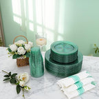 DaYammi 210PCS Green Glitter Plastic Dinnerware Set for 30 Guests - Image 2