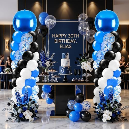 2 Sets Blue and Black White Balloon Column Stand Kit for, Adjustable Floor Balloon Arch Tower with Foil & Latex Balloons, DIY Decor for Ceremony Backdrop by Sonwyoung