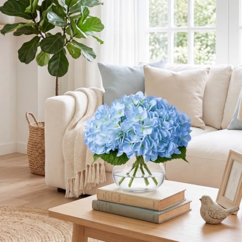 Zeyune 4 Pack Hydrangea Artificial Flowers Hydrangea Flowers Fake Silk Hydrangeas with Faux Vase and Water for Home Table Centerpieces Wedding Birthday Baby Shower Party Decoration (Blue) - Image 7