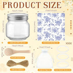 Funnymoom 16 Set 8.5 oz Glass Mason Jars with Lid Spoon Blue Floral Cloth - Image 2