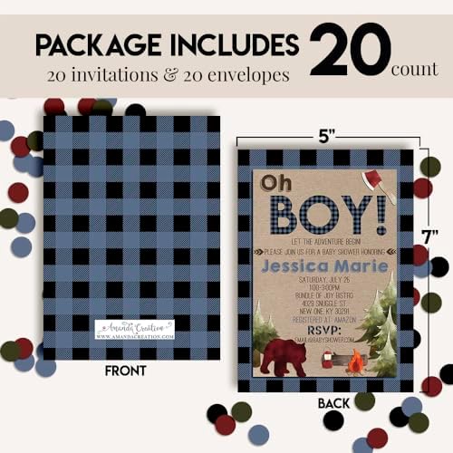 Amanda Creation Custom Baby Shower Invites Blue Lumberjack Baby Shower Invitations 20 5x7 Custom Personalized Invites With Envelopes - Image 4