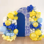 Curved Top Arch Cover Backdrop 4x7ft Mediterranean Portuguese Patchwork Tile Theme Spandex Background for Birthday Wedding Shower Banquet Porcelain Party Decoration - Image 2