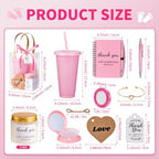 56Pcs Baby Shower Prizes for Game Winners Baby Shower Favors Gifts including Plastic Tumbler Notebook Scented Candles Ballpoint Pen Mirrors with Hair Brushes Bracelet Gift Bag (Pink) - Image 3