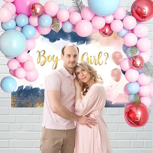 Navy Blue Blush Pink Gender Reveal Backdrop Boy or Girl What Will Baby Be Photography Backdrop Baby Shower He or She Pregnancy Reveal Surprise Party Decoration Banner Photo Background 8x6ft - Image 4