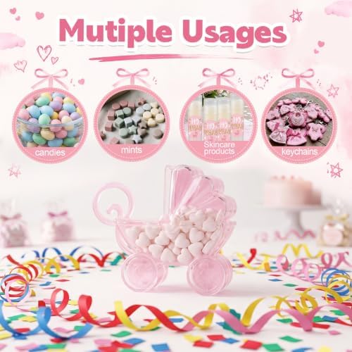 Yinder 50 Pcs Pink Baby Shower Centerpiece Baby Carriage Decor - Image 3