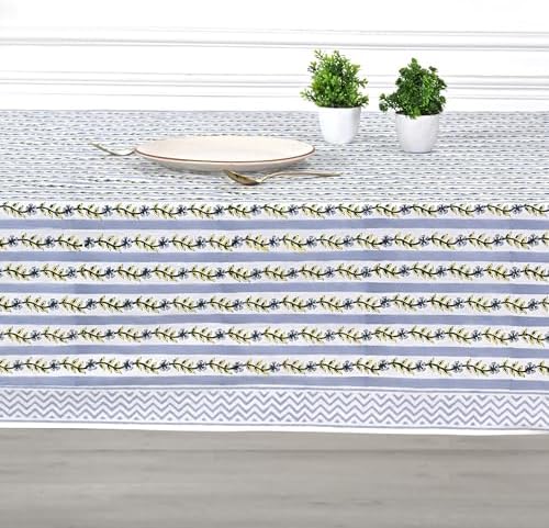 Ridhi Blue Meadow Vine Hand Block Print Cotton Tablecloth 108 x 60 Inch - Image 5