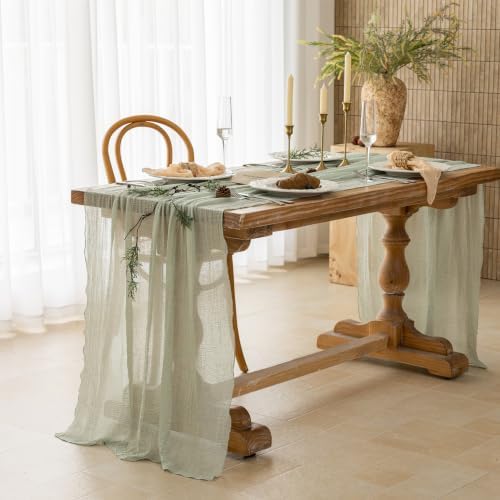 10Pcs Sage Green Cheesecloth Table Runner 120 Inches for Party Home Decor - Image 4
