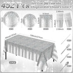 Funnymoom 452 Pcs Silver Birthday Party Decorations Include Diamonds Silver Glitter Paper Plates and Napkins Cups Tablecloth Cutlery Straws Disposable Tableware Set for Birthday Supplies - Image 2
