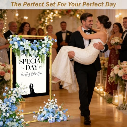 Wedding Welcome Sign Stand, Adjustable Linen Welcome to Our Wedding Sign Holder, Elegant Welcome Sign Easel with Hanging Straps for Seating Chart, Banner, Ceremony Decor (Gold, 54"-69") - Image 2