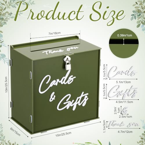 BreezeHug 10" Dusty Green Acrylic Wedding Card Box with Slot & Lock - Image 2