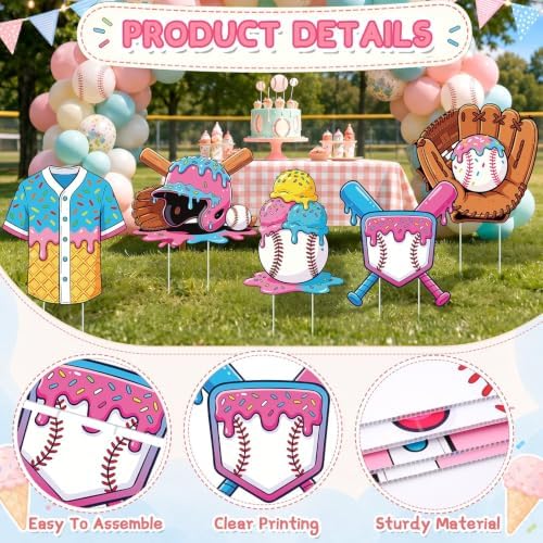 5Pcs Ice Cream Drip Baseball Party Decoration Sports Photo Props - Image 3