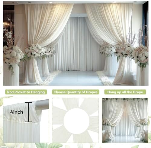 20ft×15ft Ivory Backdrop Curtain for Wedding Parties - Image 3