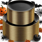 KIRE 100PCS Black and Gold Plates - Black Plastic Plates Disposable with Gold Rim Include 50Pcs 10.25inch Dinner Plate and 50Pcs 7.5inch Dessert/Salad Plate for Party/Wedding/Halloween by KIRE