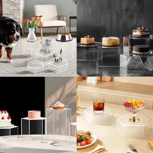 6 Pcs Buffet Risers, Dessert Stands, Acrylic Boxes for Display, Hexagonal Jewelry Showcase, Riser Display Cases Acrylic Display Base, Clear - Image 6