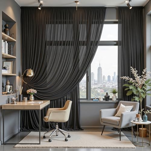 30ft×10ft Wrinkle Free Black Backdrop Curtain Drapes, 6 Panels 5ftx10ft Sheer Tulle Chiffon Backdrop Panels Curtains for Wedding Baby Shower Birthday Party Stage Photo Home Decorations - Image 7