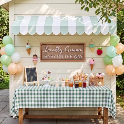 Tallew 3 Pcs Locally Grown Baby Shower Decorations Farmers Market Party Decor with 3D Awning Locally Grown Baby on the Way Sign 54 x 108" Check Tablecloth for First Birthday Farmers Market(Green) - Image 6