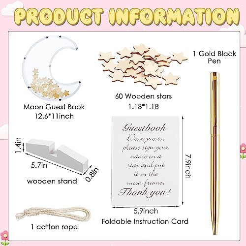 Kosiz Baby Shower Guest Book Alternatives Baby Shower Decorations with Wooden Chips for 60 Guests Sign Picture Frame Pregnancy Keepsake for Soon to Be Moms(White Moon) - Image 2