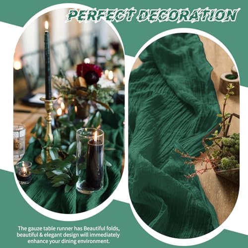 20 Pack Cheesecloth Table Runner - 17x108 Inch Emerald Green Boho Gauze Cheese Cloth Table Runners for Baby Bridal Shower Decoration Wedding Party Summer Garden Farmhouse - Image 5