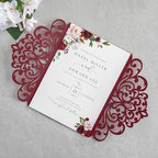 20Pcs Burgundy Laser Cut Wedding Invitation Cards With Envelopes - Image 4