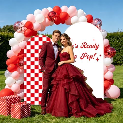FYSUIMU 2 Pcs She’s Ready to Pop Arch Backdrop Covers Red Plaid Soda Bottle Stretchy Spandex Arch Stand Fabric Cover for Baby Shower Gender Reveal Party Decorations (5ft/6ft) - Image 7
