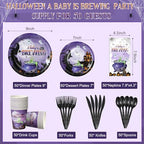 Halloween Baby Shower Party Supplies Decorations Serve50, Baby Brewing Baby Shower Plates and Napkins Set, Disposable Paper Plates Napkins Cups Tableware for Halloween Gender Reveal Party Decorations - Image 2