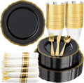 Hioasis 175 Pcs Black and Gold Plastic Plates Wedding & Party by Hioasis